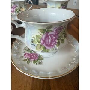 Ukrainian Korosten Porcelain USSR Soviet Russian Luster 4 Tea Cup & Saucer Sets